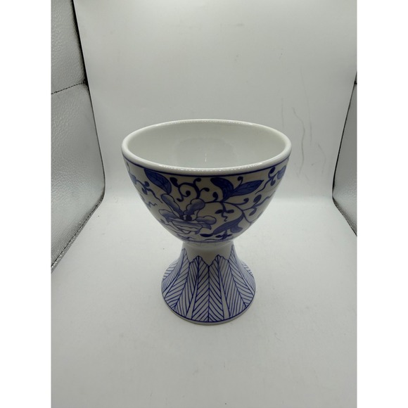 Other - Vintage Blue and White Porcelain Pedestal Bowl Floral Footed Compote Dish 5in
